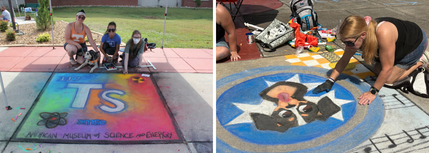Additional examples of artwork from the 2026 Street Painting Festival, including one with the atomic element of Tennessine.